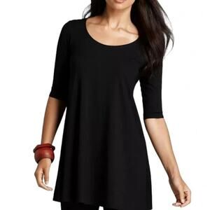 Eileen Fisher Black Tunic Swing Top Small 3/4 Sleeve Minimalist Essential